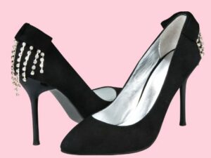 Black Heels with Sculpted Silver Heel