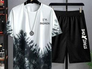 Men’s 2-in-1 Short Sleeved T-shirt & Shorts Set – Black