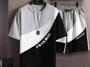 Men’s 2-in-1 Short Sleeve & Shorts Set – Black And Grey