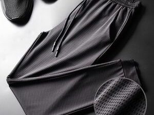 Ice Silk Men’s Sports Pants Casual Loose Comfortable Mesh (Black)