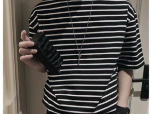 Berrykey Men’s Pull Over Short Sleeve Vintage Ensemble Manches Stripe Tshirts