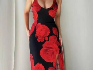 Machislet Hot selling sexy backless fashion rose dress Bodycon Dress Casual Dress Dresses for Women Holiday Dress